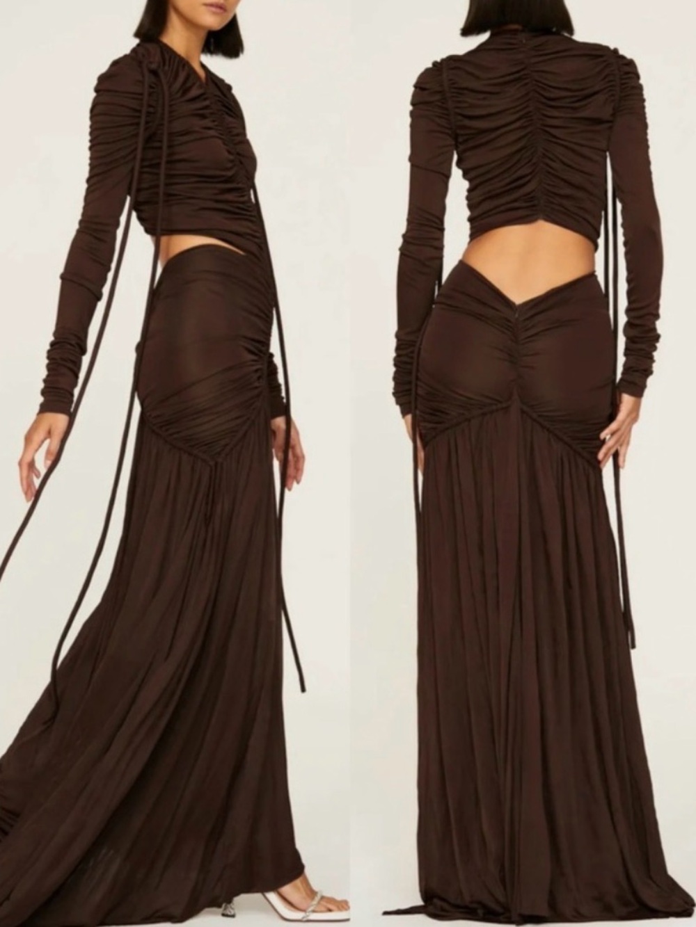 Proenza Schouler Cinched Cutout Asymmetric Draped Maxi Dress in brown